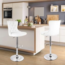Set of 2 Velvet Bar Stools, Swivel Counter Height Stools with Nailhead Trim and Button Accents, Adjustable Bar Chairs for Kitchen Island, Pub, or Club (Color: White)