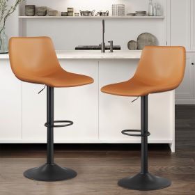Bar Stools Set of 2 Modern Swivel Bar Chairs, Barstools Counter Height with Backrest, Adjustable PU Leather Upholstered Bar Stool for Kitchen Island (Color: Brown)