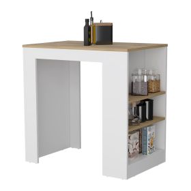 Lacour Kitchen Island, Kitchen Bar Table with Three-Side Shelves (Color: White / Macadamia)