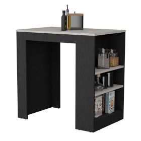 Lacour Kitchen Island, Kitchen Bar Table with Three-Side Shelves (Color: Black / Ibiza Marble)