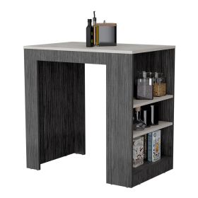 Lacour Kitchen Island, Kitchen Bar Table with Three-Side Shelves (Color: Smokey Oak / Ibiza Marble)