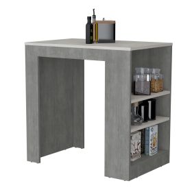 Lacour Kitchen Island, Kitchen Bar Table with Three-Side Shelves (Color: Concrete Gray / Ibiza Marble)