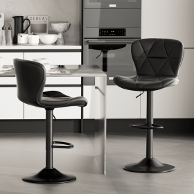 Modern Bar Stool Set of 2, Adjustable Faux Leather Upholstered Swivel Counter Stools, Counter Height Barstools with Back for Kitchen Island (Color: Black)