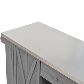 Outdoor Kitchen Island Fir Wood Kitchen Island with Stainless Steel Top, Ample Storage Space, Towel and Spice Racks and a Bottle Opener for Outdoor (Color: as Pic)