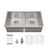 Lordear 33/28 Inch Undermount Sink Double Bowl 16 Gauge Stainless Steel Low Divide Kitchen Sink