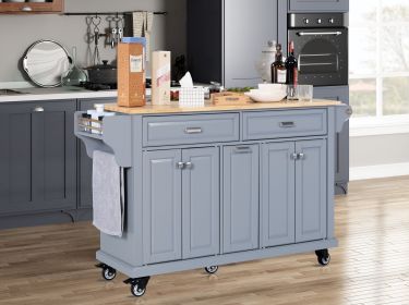 Kitchen Island with Rubber wood Countertop (Color: as Pic)