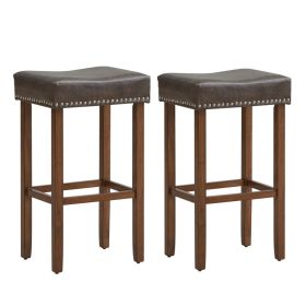 Upholstered Bar Stools Set of 2 with Footrests for Counter (Color: Dark Gray)