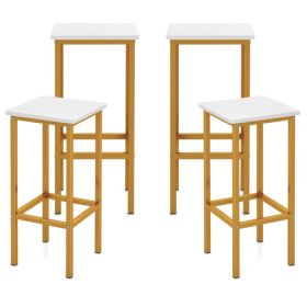 Bar Stool with Metal Legs and Footrest (Color: White, Type: 4 pcs)