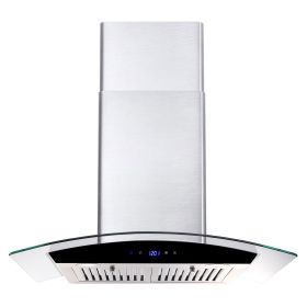 30 inch Wall Mounted Range Hood 700CFM Tempered Glass Touch Panel Control Vented LEDs (Control Design Color: Touch Control - Black)