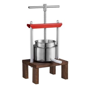 VEVOR Fruit Wine Press, 0.53 Gallon/2L, 2 Stainless Steel Barrels, Manual Juice Maker (Plate Material: Wood, Crossbar Structure: T-Shaped Structure)