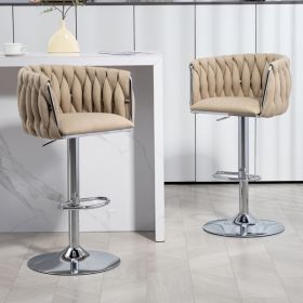 360Â° Fabric cover Swivel Bar Stools Set of 2, Adjustable Counter Height Bar Chairs with Woven Back & Footrest (Color: as picture)