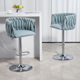 360Â° Fabric cover Swivel Bar Stools Set of 2, Adjustable Counter Height Bar Chairs with Woven Back & Footrest (Color: as Pic)