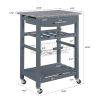 Mobile Rolling Kitchen Island Trolley Serving Cart with Underneath Drawer & Slide-Out Wire Storage Basket