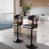 The 2-piece PU leather bar stool set features high-density foam and an L-shaped curved backrest