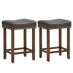 24 Inch Upholstered PU Leather Bar Stools Set of 2 (Color: Gray)