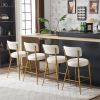 Set of 2 modern teddy fabric upholstered bar stools - Metal base high stool - Suitable for kitchen